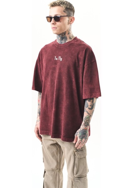 Erkek To Fly Baskılı Yıkamalı Oversize T-Shirt Siyah modelleri