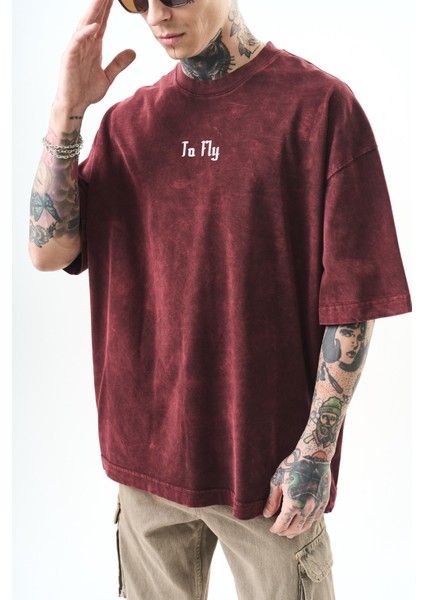 Erkek To Fly Baskılı Yıkamalı Oversize T-Shirt Siyah indirimleri