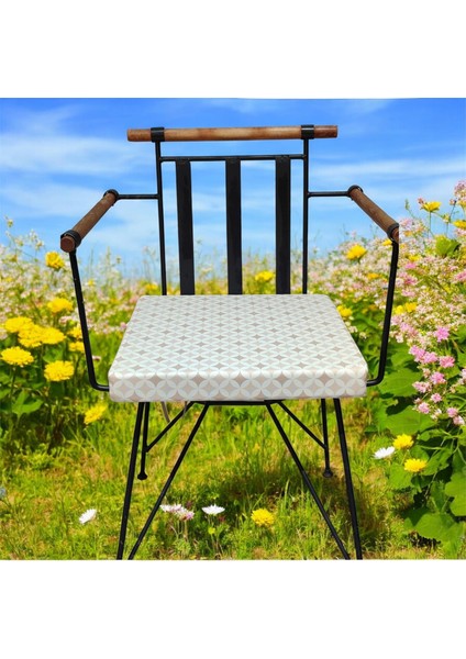 40*40 Duck Kumaş Bej Geometrik Desenli 5 cm Lik Sandalye Minderi