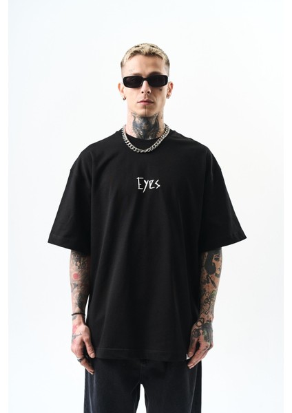 Erkek Eyes Baskılı Oversize T-Shirt Siyah fiyatları