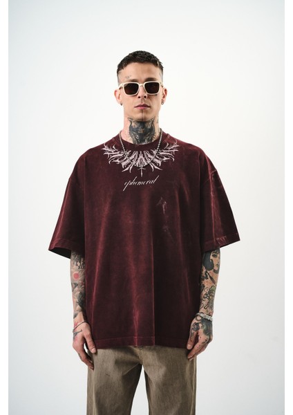 Erkek Ephemeral Baskılı Yıkamalı Oversize T-Shirt Mor fiyatları