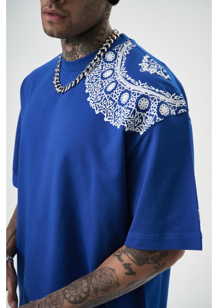 Erkek Minimalism Series Nakışlı Oversize T-Shirt Saks indirimleri