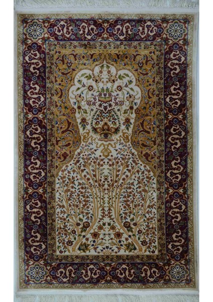 Bambu Iplikten Dokuma Parlak Tuşeli Bordo Renk Seccade (80 x 125 cm )