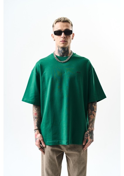 Erkek Respire Yazı Detaylı Oversize T-Shirt Nefti