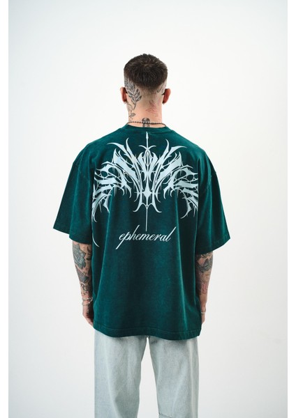 Erkek Ephemeral Baskılı Yıkamalı Oversize T-Shirt Mor