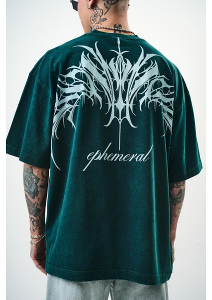 Erkek Ephemeral Baskılı Yıkamalı Oversize T-Shirt Mor fırsatları