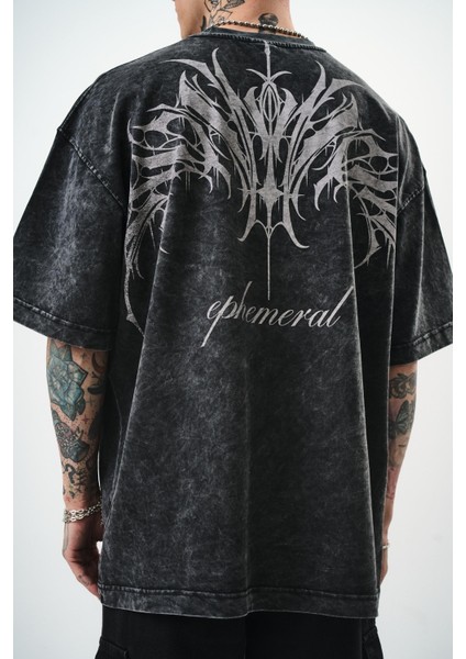 Erkek Ephemeral Baskılı Yıkamalı Oversize T-Shirt Mor fırsatları