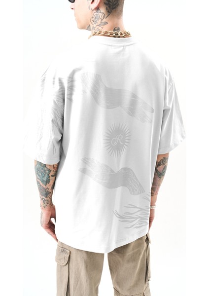 Erkek Hand Baskılı Oversize T-Shirt Siyah modelleri