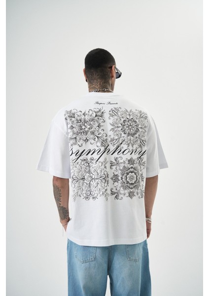 Erkek Symphony Baskılı Oversize T-Shirt Beyaz