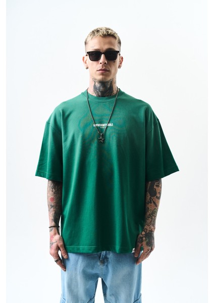 Erkek Unfuckwithable Baskılı Oversize T-Shirt Nefti