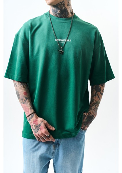 Erkek Unfuckwithable Baskılı Oversize T-Shirt Nefti fırsatları