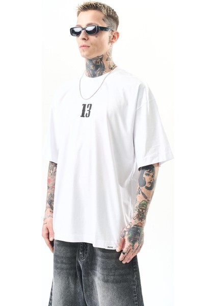 Erkek 13 Baskılı Oversize T-Shirt Siyah modelleri
