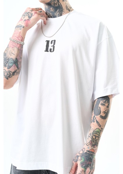 Erkek 13 Baskılı Oversize T-Shirt Siyah indirimleri