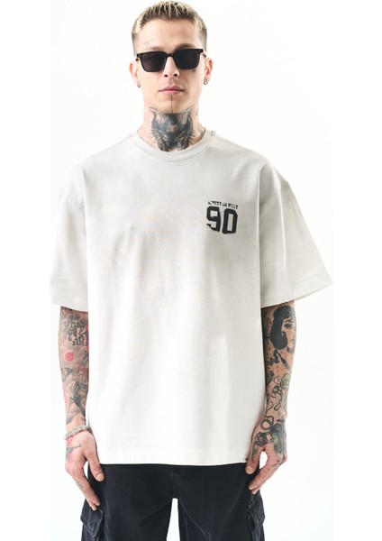 Erkek Ninety Baskılı Oversize T-Shirt Ekru fiyatları