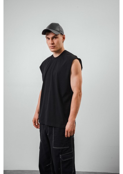 Erkek Basic Sıfır Kol Oversize T-Shirt Siyah fiyatları