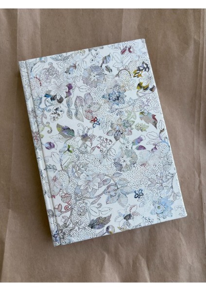 Atakids Lizy Deri Kapaklı Çiçek Desenli Çizgili Defter | 14X20 cm | 70 Yaprak | Sert Kapak |
