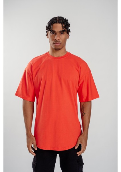 Erkek Basic Oval Kesim Oversize T-Shirt Kemik