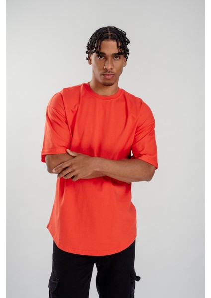 Erkek Basic Oval Kesim Oversize T-Shirt Kemik