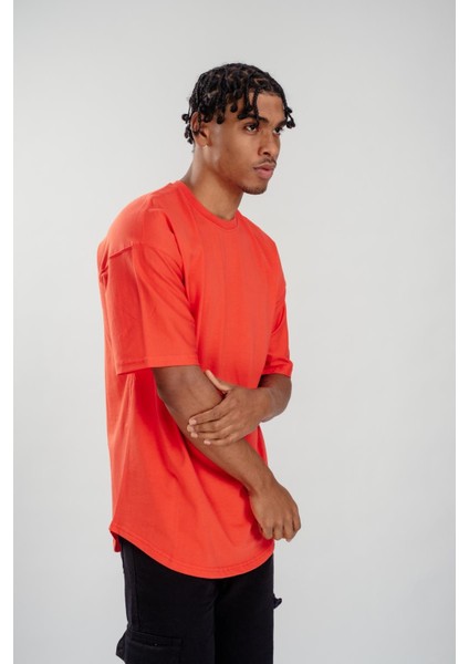 Erkek Basic Oval Kesim Oversize T-Shirt Kemik