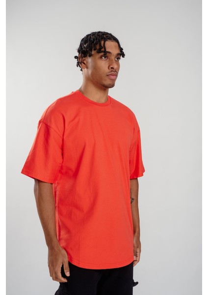 Erkek Basic Oval Kesim Oversize T-Shirt Kemik