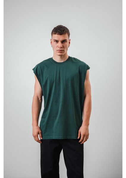 Erkek Basic Sıfır Kol Oversize T-Shirt Siyah