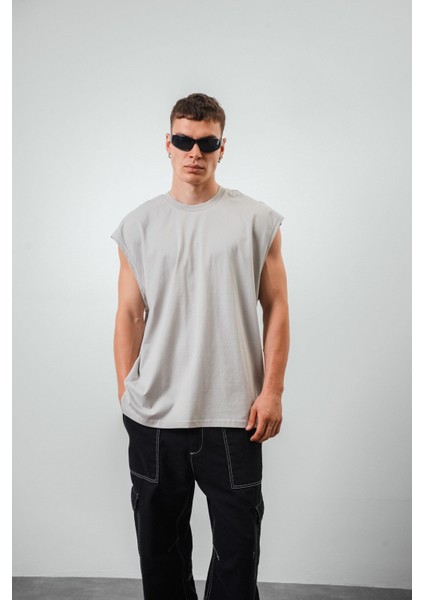 Erkek Basic Sıfır Kol Oversize T-Shirt Siyah