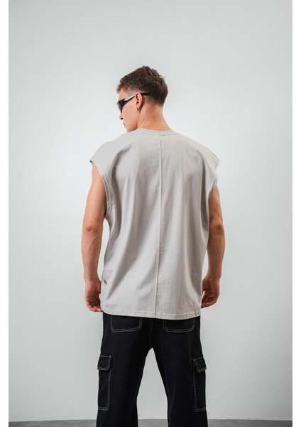 Erkek Basic Sıfır Kol Oversize T-Shirt Siyah modelleri