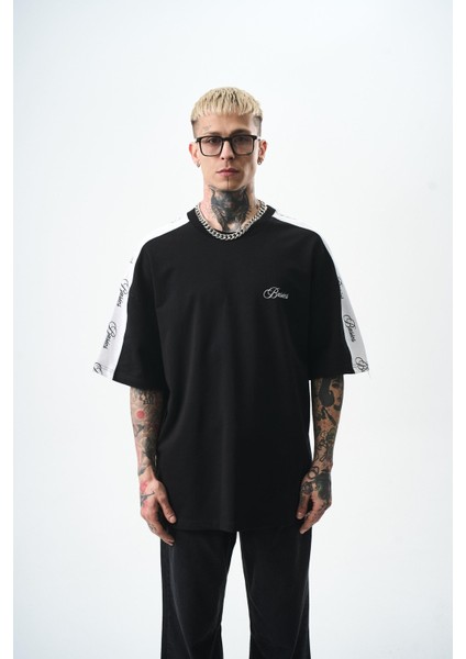 Erkek Basics Şeritli Oversize T-Shirt Bebe Mavi