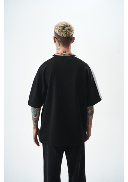 Erkek Basics Şeritli Oversize T-Shirt Bebe Mavi modelleri