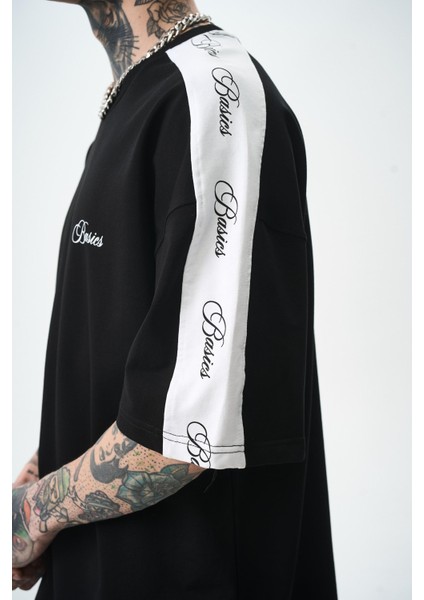 Erkek Basics Şeritli Oversize T-Shirt Bebe Mavi indirimleri