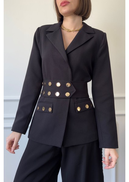 Çıtçıtlı Premium Blazer Ceket- Siyah indirimleri