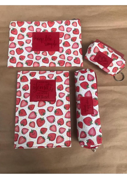 Atakids Lizy Desenli Defter, Kalemlik, Cüzdan ve Makyaj Çantası Seti (Defter: 168 Yp, 14*20)