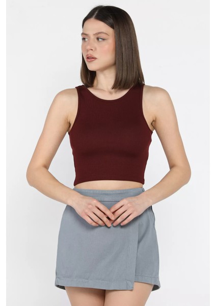 Kadın Bisiklet Yaka Sıfır Kol Basic Body Bluz P-00015917