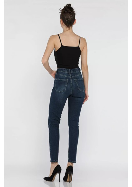 Kadın Likralı Yüksek Bel Mom Jean Kot Pantolon P-00016011