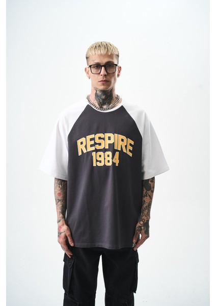 Erkek 1984 Baskılı Oversize T-Shirt Siyah
