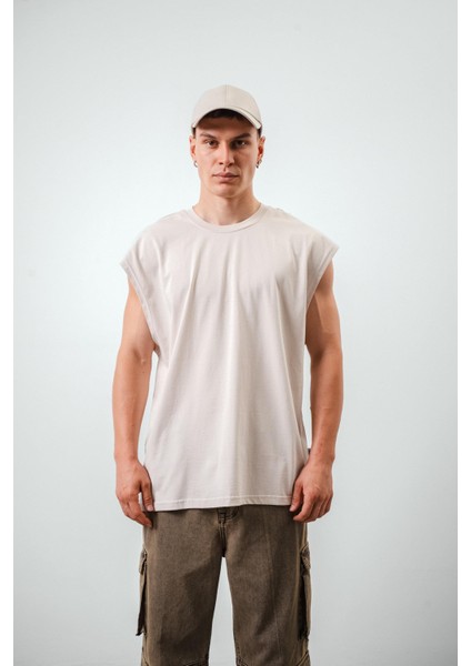 Erkek Basic Sıfır Kol Oversize T-Shirt Siyah