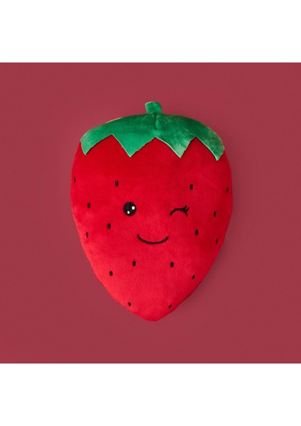 Soft Çilek Figürlü Yastık - Kırmızı - 25 cm
