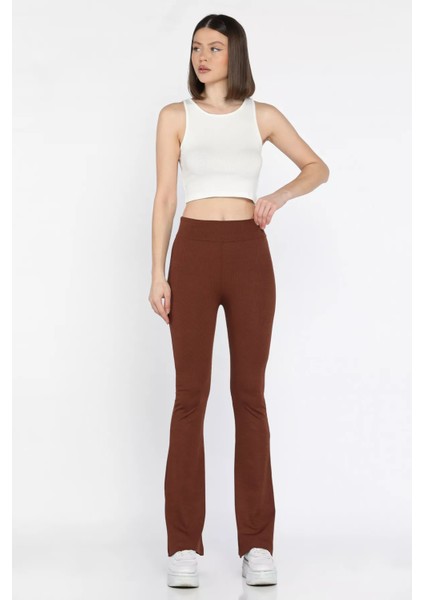 Kadın Yüksek Bel Ispanyol Paça Fitilli Tayt P-00015942