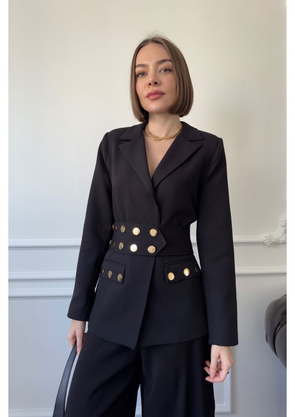 Çıtçıtlı Premium Blazer Ceket- Siyah