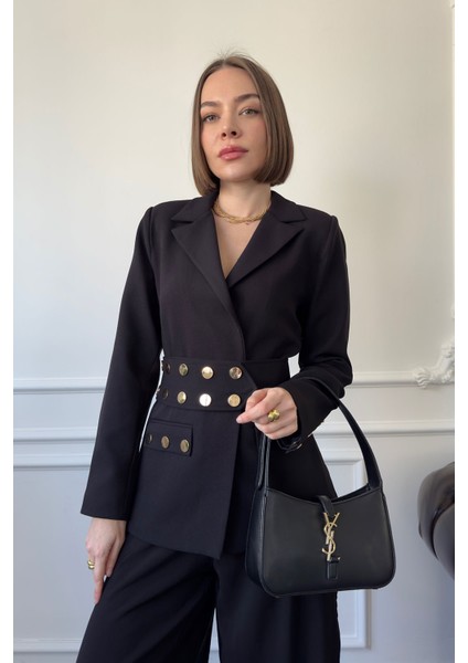 Çıtçıtlı Premium Blazer Ceket- Siyah fırsatları