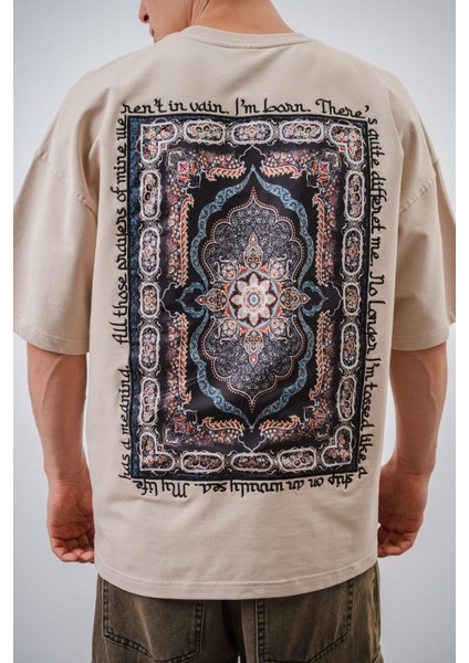 Erkek Otantik Desenli Yazı Detaylı Oversize T-Shirt Saks