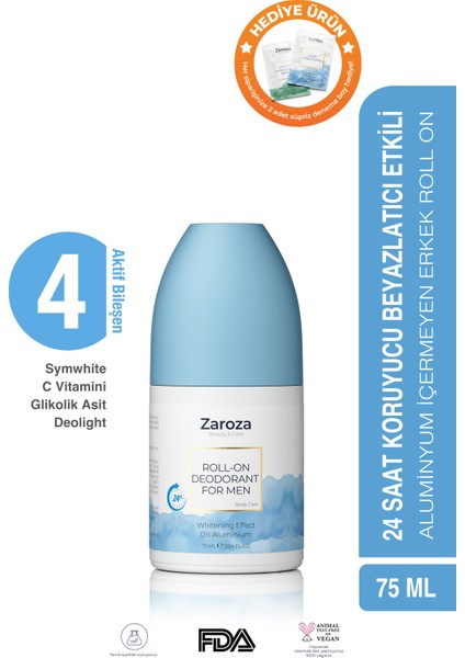Roll On Beyazlatma Etkili 24 Saat Koruyucu Aluminyum Içermeyen Erkek 75 ml