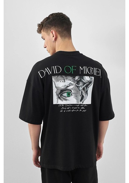 Erkek David Of Michel Baskılı Oversize T-Shirt Siyah