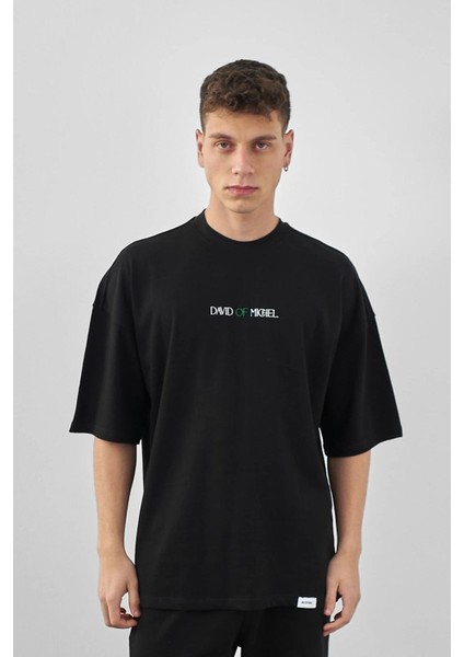 Erkek David Of Michel Baskılı Oversize T-Shirt Siyah