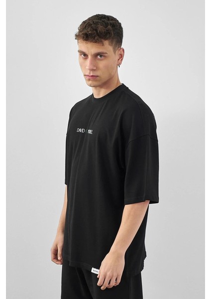 Erkek David Of Michel Baskılı Oversize T-Shirt Siyah