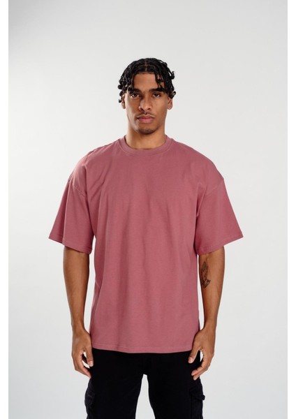 Erkek Basic Oversize T-Shirt Mürdüm