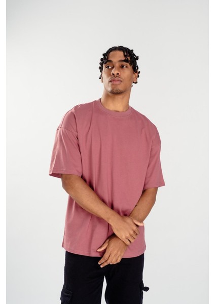 Erkek Basic Oversize T-Shirt Mürdüm