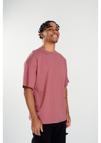 Erkek Basic Oversize T-Shirt Mürdüm