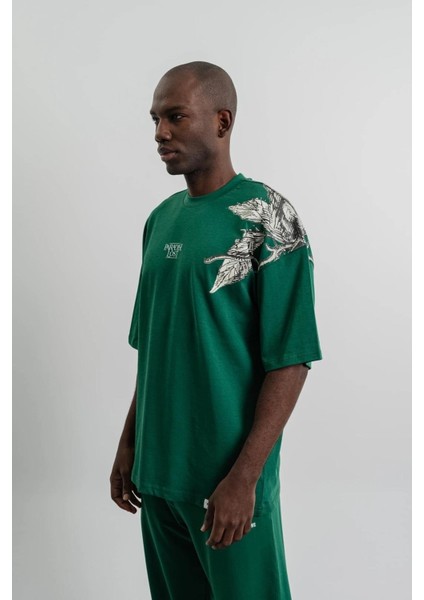 Erkek Paradise Lost Baskılı Oversize T-Shirt Nefti
