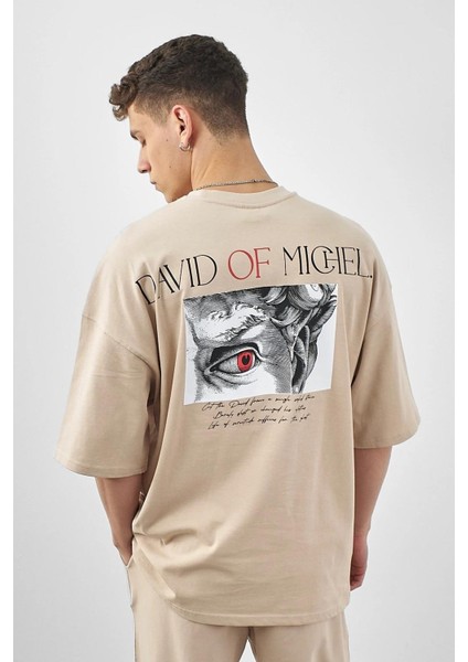 Erkek David Of Michel Baskılı Oversize T-Shirt Bej